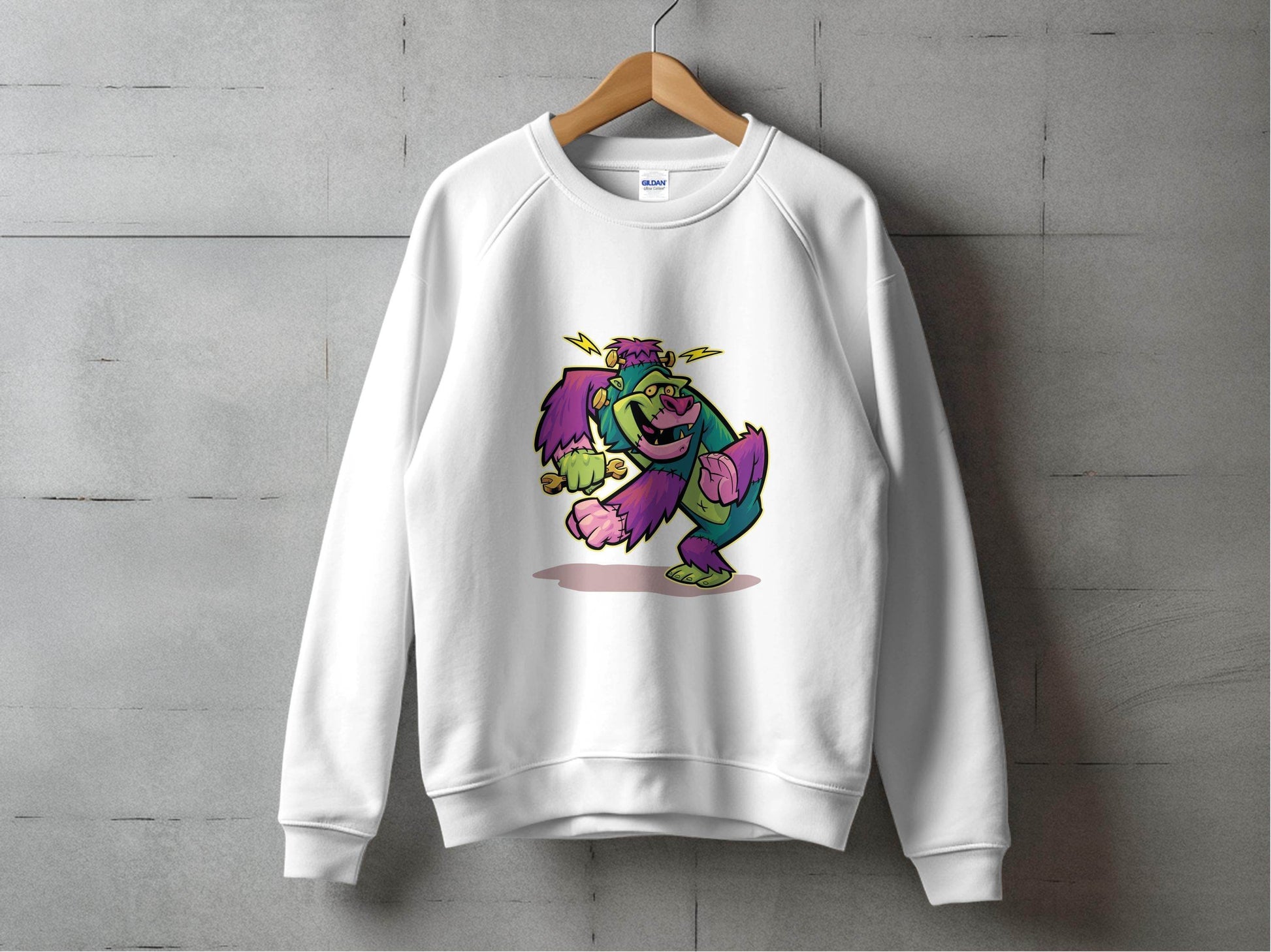 Cartoon Frankenstein with Lightning Strikes Above Sweater - Design & Vybe