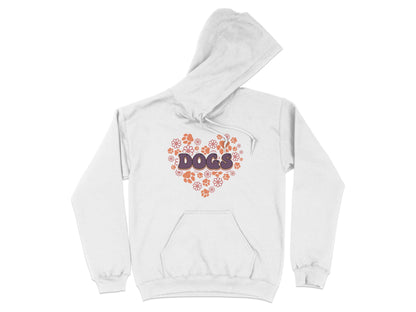 Retro Dogs Heart with Paw Prints and Flowers Design Hoodie - Design & Vybe