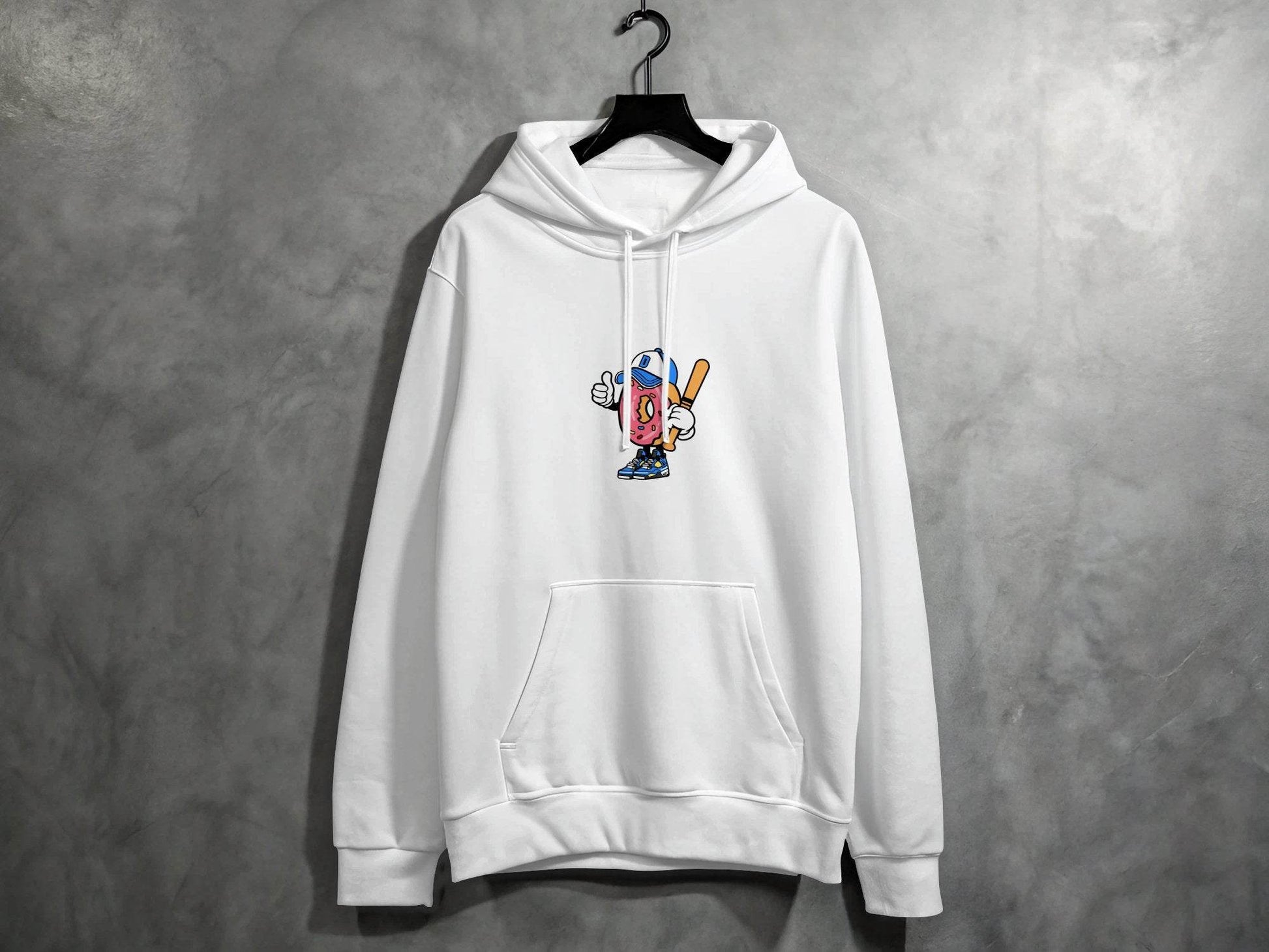 Donut Baseball Player Cartoon Vector Illustration Hoodie - Design & Vybe