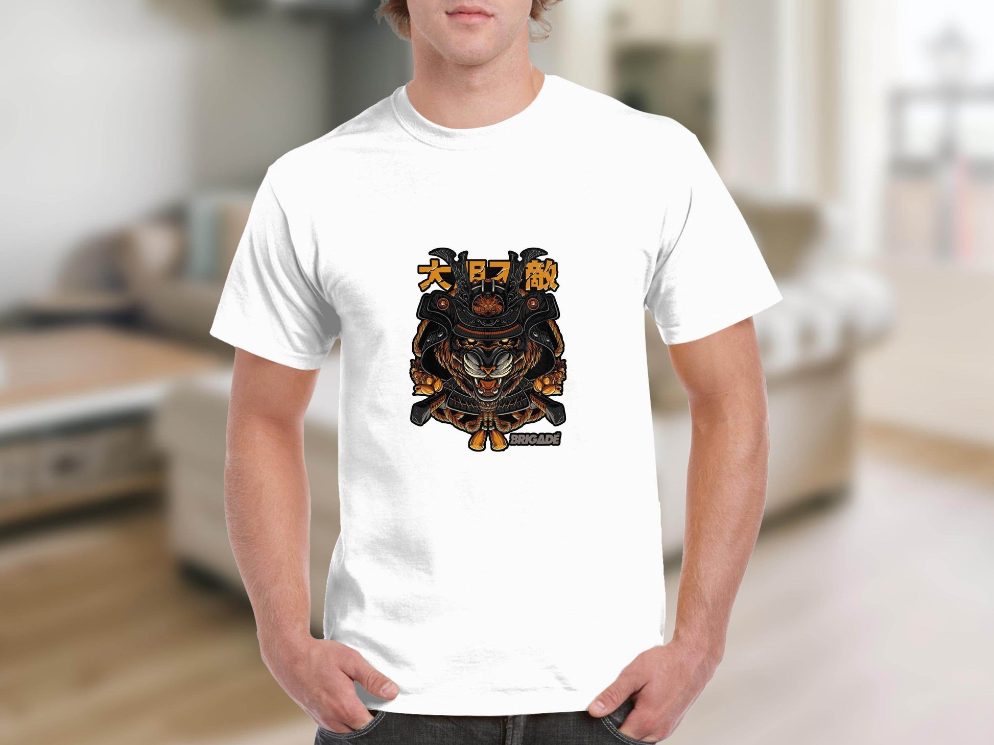 Tiger Samurai Illustration Japanese Text Graphic T-Shirt - Design & Vybe