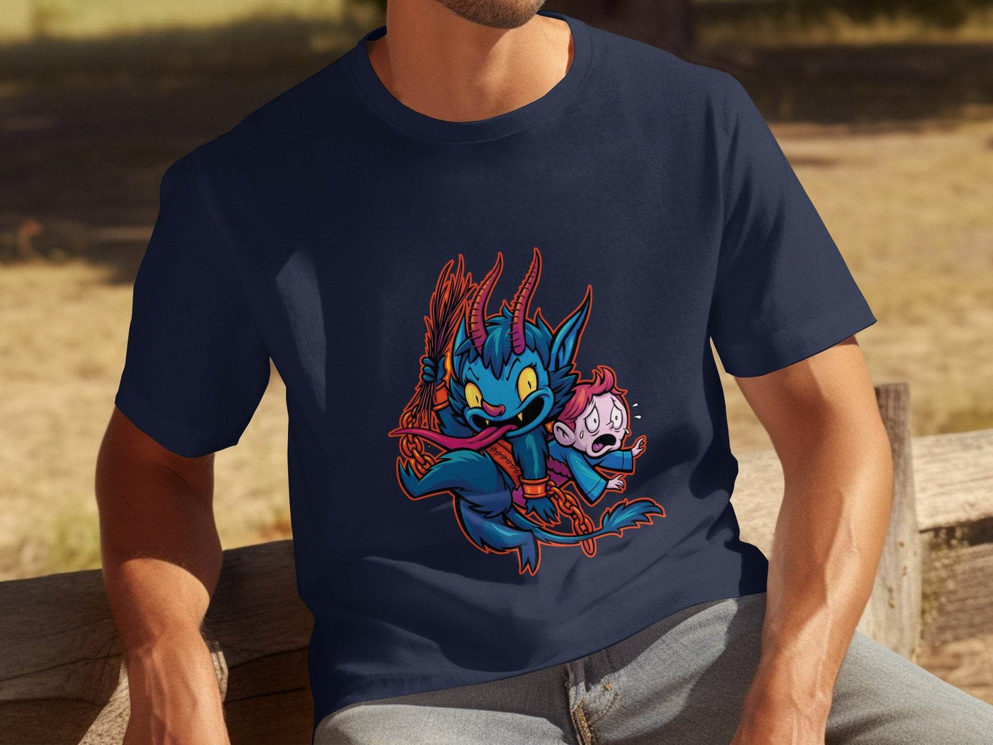 Krampus With Child Caught Illustration Cartoon T-Shirt - Design & Vybe