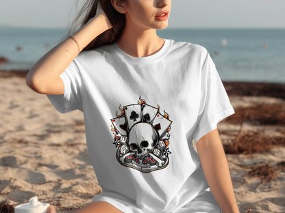 Skull and Gambling Illustration Graphic Design T-Shirt - Design & Vybe