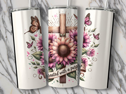 Sunflower and Butterfly Tumbler with Cross Design product