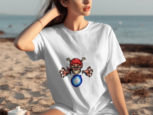 Beach Pirate Skull Graphic Tee for Casual Wear product type