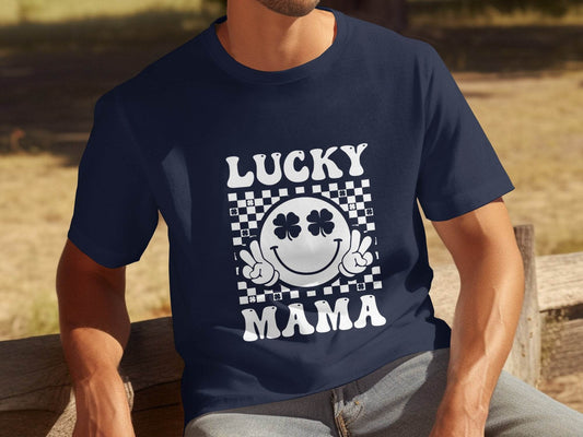 Lucky Mama St Patricks Day Design Smiley Face T-Shirt - Design & Vybe