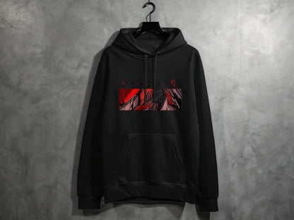 Chainsaw Man Japanese Text Red and Black Design Hoodie - Design & Vybe