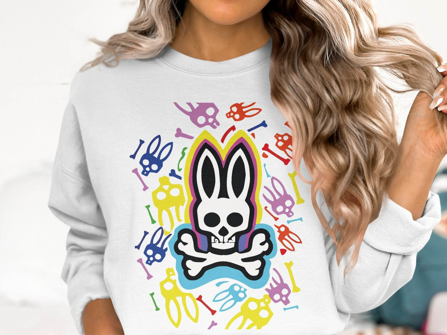 Colorful Bunny Skull Graphic Pattern Sweater - Design & Vybe
