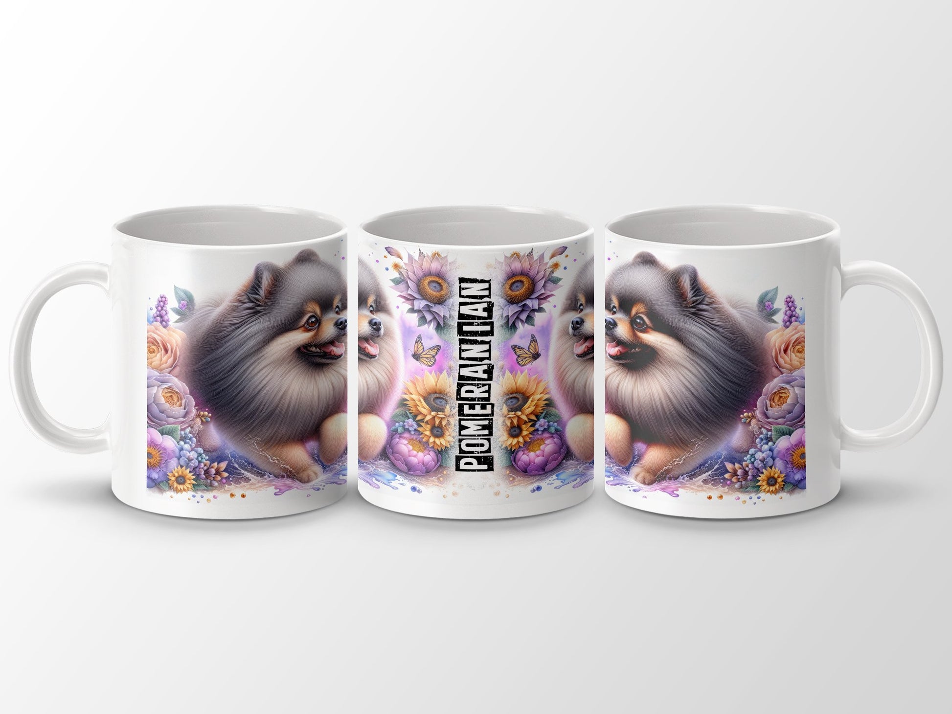 Pomeranian Illustration with Flowers Design Mug product type