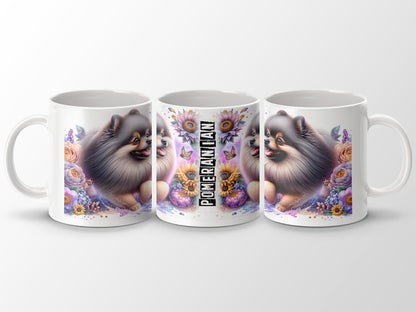 Pomeranian Illustration with Flowers Design Mug product type