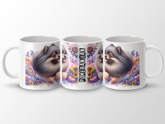 Pomeranian Illustration with Flowers Design Mug product type