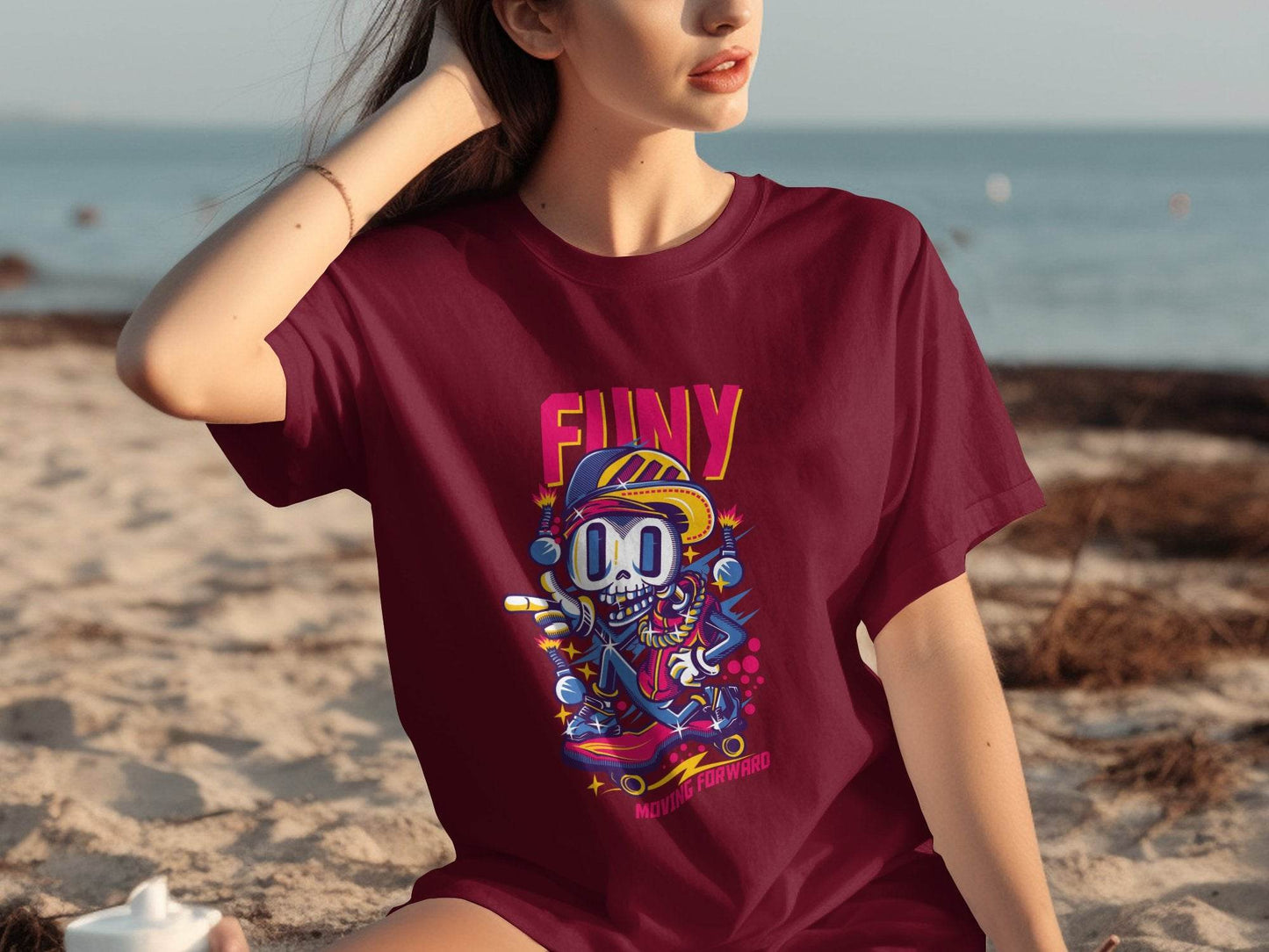 Funny Skull With Bomb On Skateboard Moving Forward T-Shirt - Design & Vybe