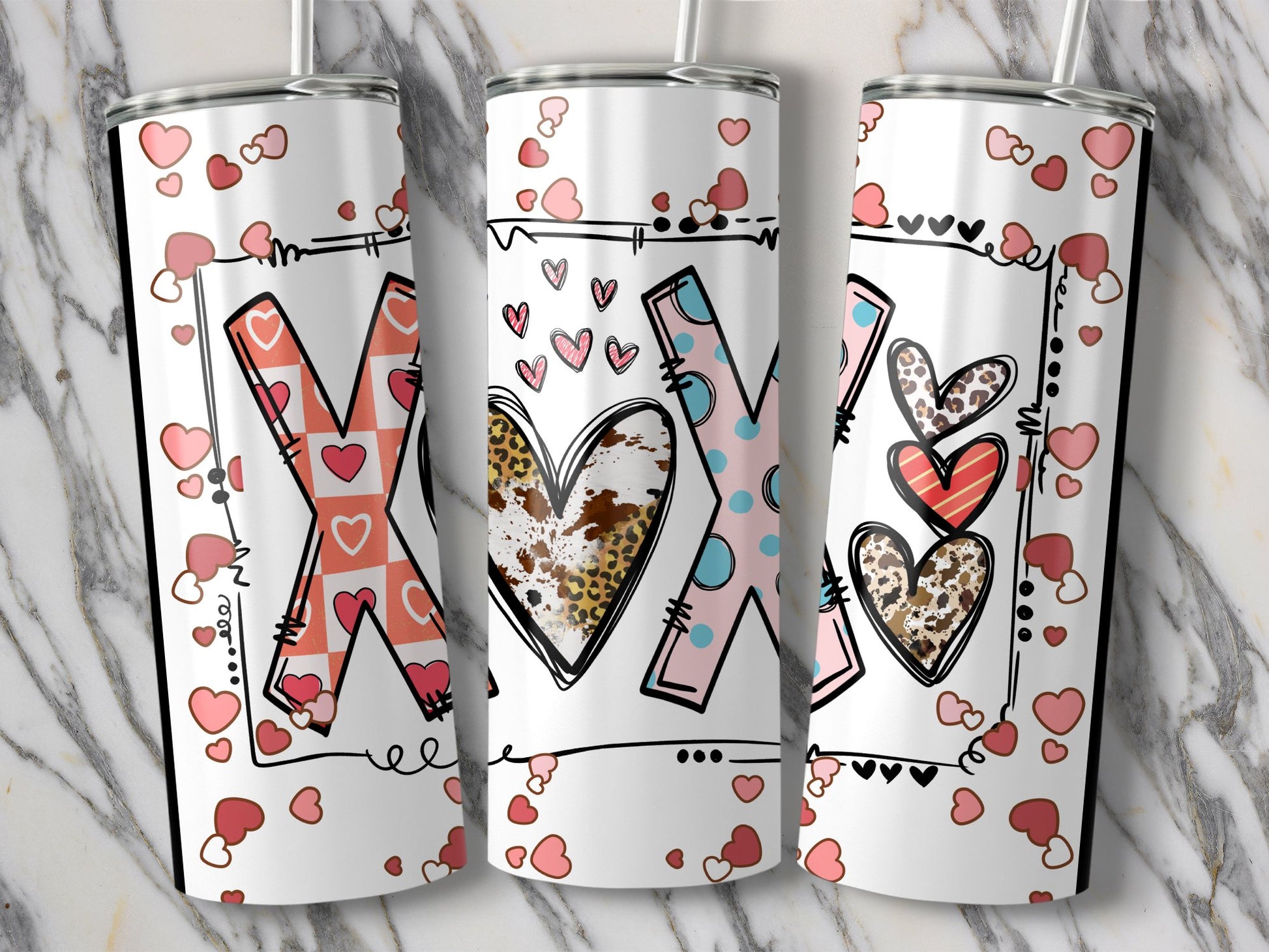 Artistic Hearts and Kisses Design Insulated Tumbler Product