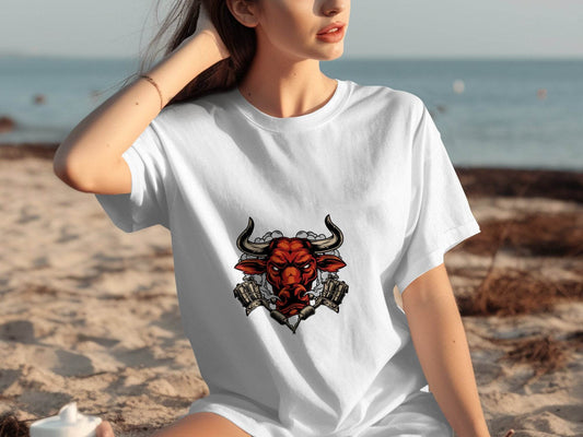 Tattooed Bull Power Design Cool Graphic Vector Art T-Shirt - Design & Vybe