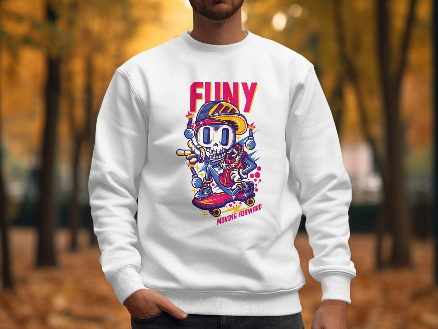 Funny Skull With Bomb On Skateboard Moving Forward Sweater - Design & Vybe