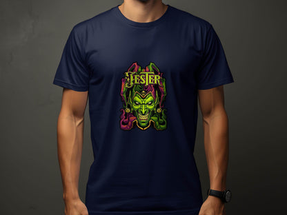 Wicked Jester Graphic Green Purple Gold Artwork T-Shirt - Design & Vybe
