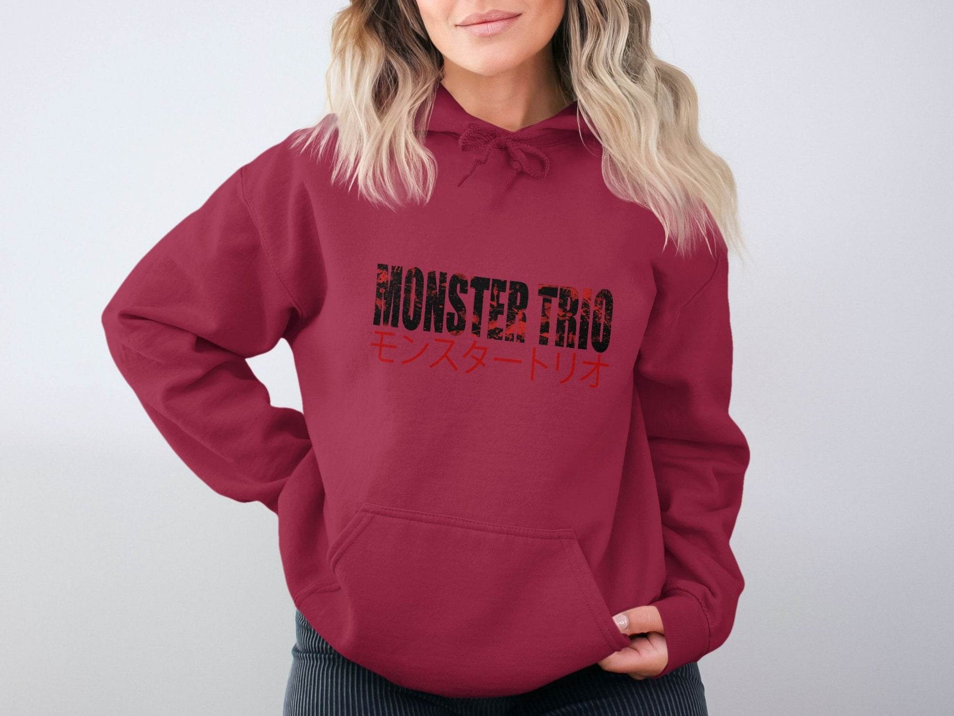 Monster Trio Japanese Text Design Fan Apparel Hoodie - Design & Vybe