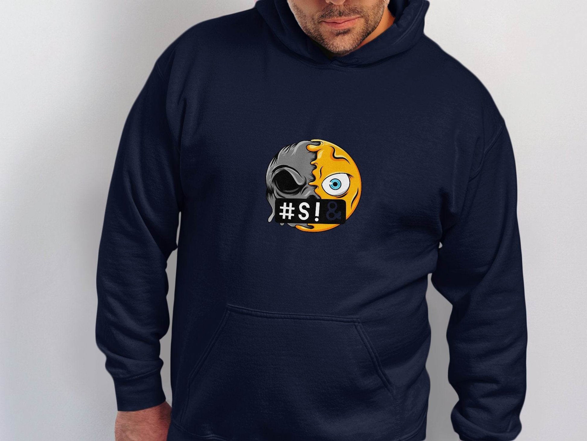 Emoji Half Skull with Hash Symbol Design Novelty Hoodie - Design & Vybe
