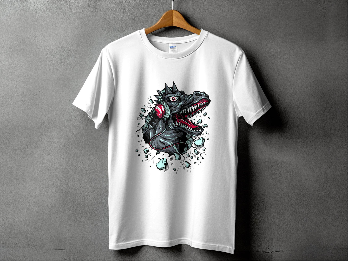 Fierce Dinosaur with Headphones Graphic T-Shirt - Design & Vybe