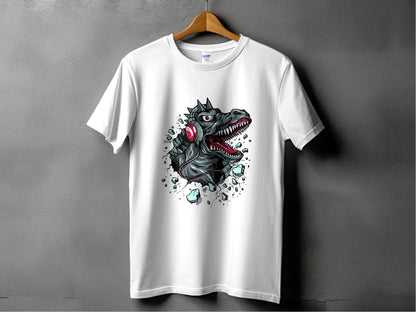 Fierce Dinosaur with Headphones Graphic T-Shirt - Design & Vybe