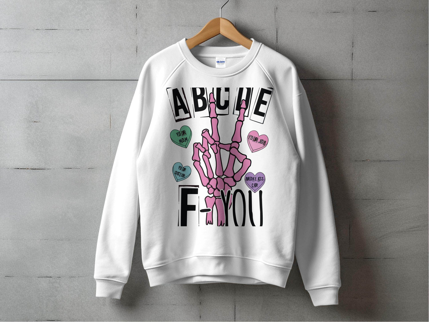 Humorous Skeleton Hand Gesture Graphic Sweater - Design & Vybe