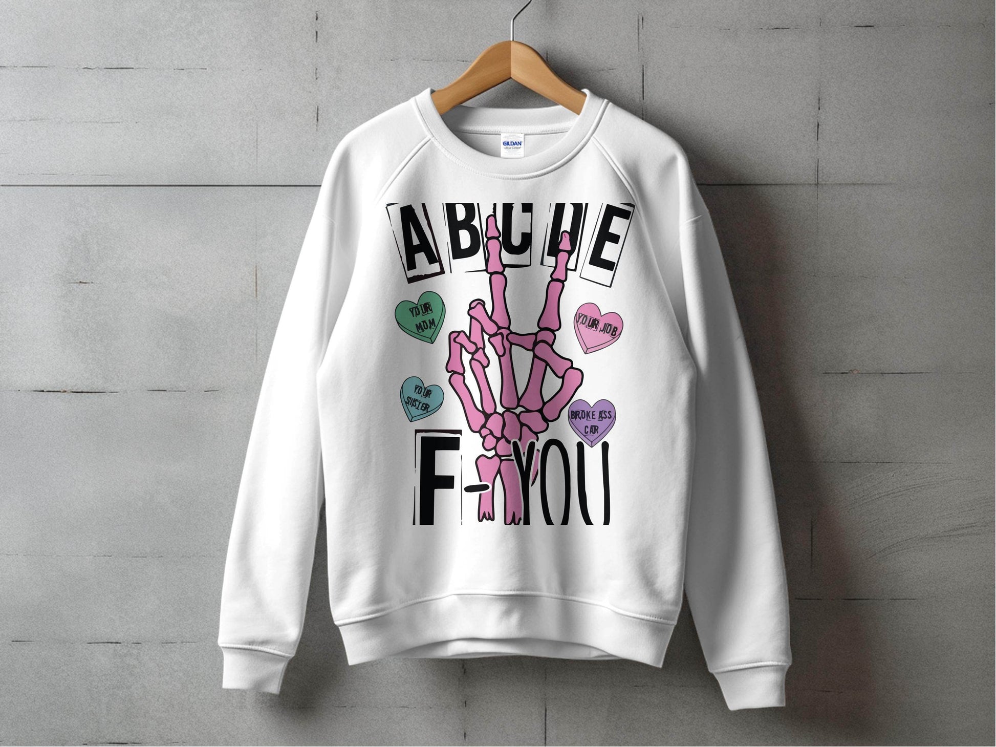 Humorous Skeleton Hand Gesture Graphic Sweater - Design & Vybe