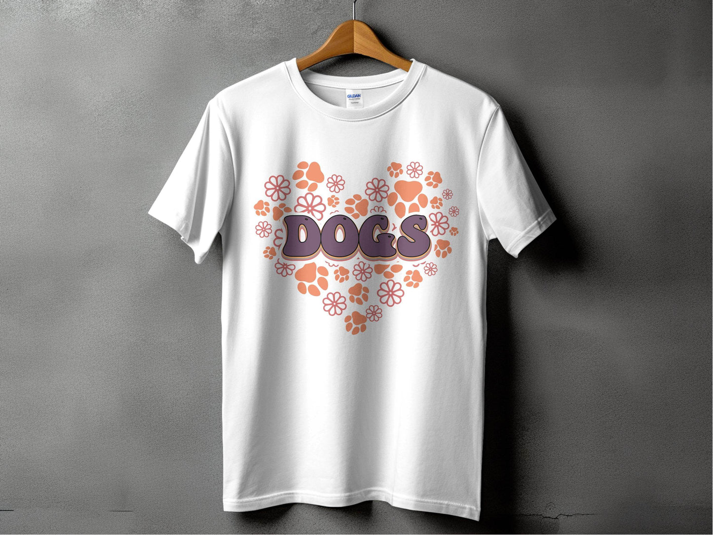 Retro Dogs Heart with Paw Prints and Flowers Design T-Shirt - Design & Vybe
