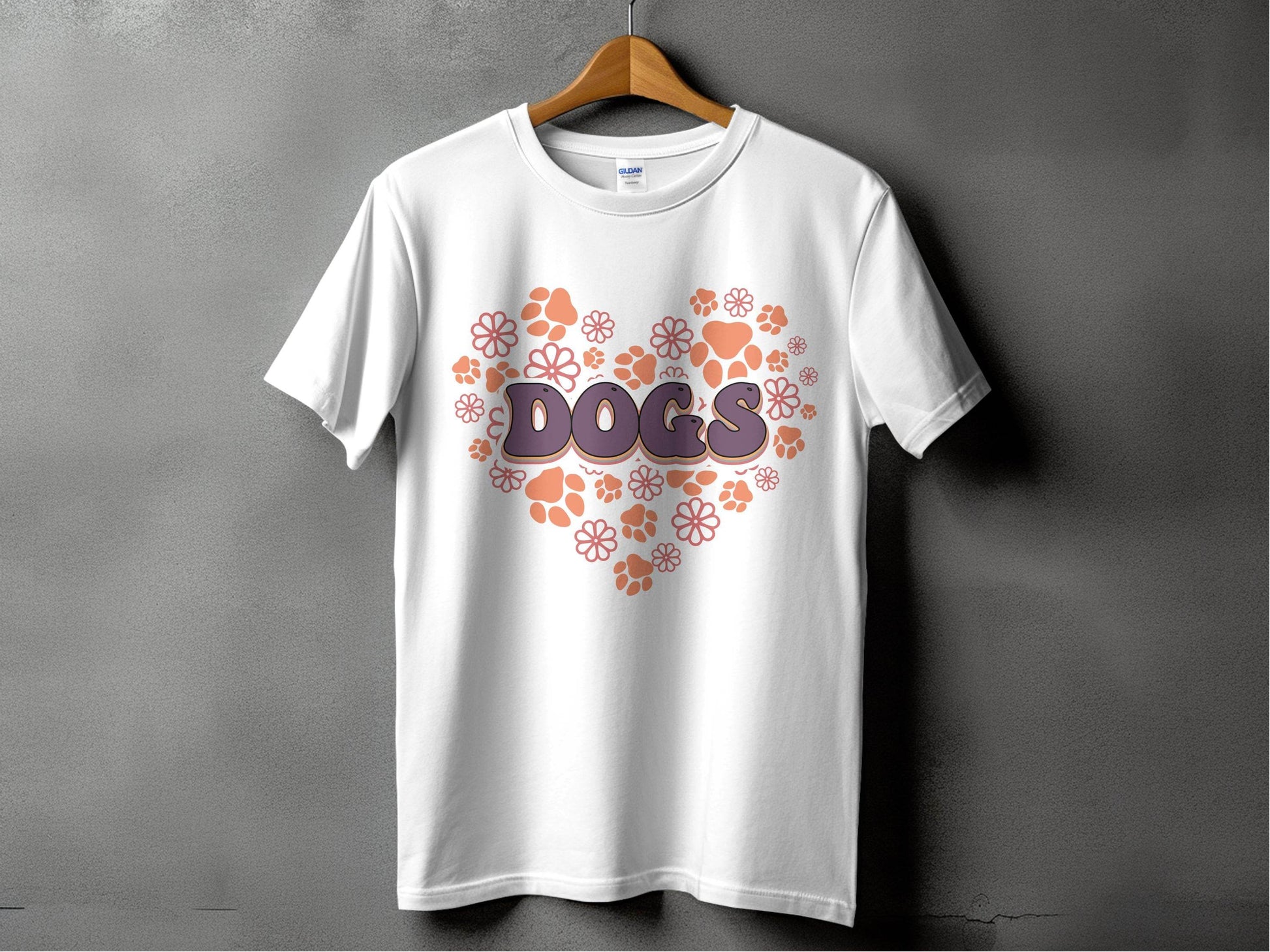 Retro Dogs Heart with Paw Prints and Flowers Design T-Shirt - Design & Vybe