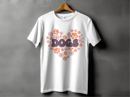 Retro Dogs Heart with Paw Prints and Flowers Design T-Shirt - Design & Vybe