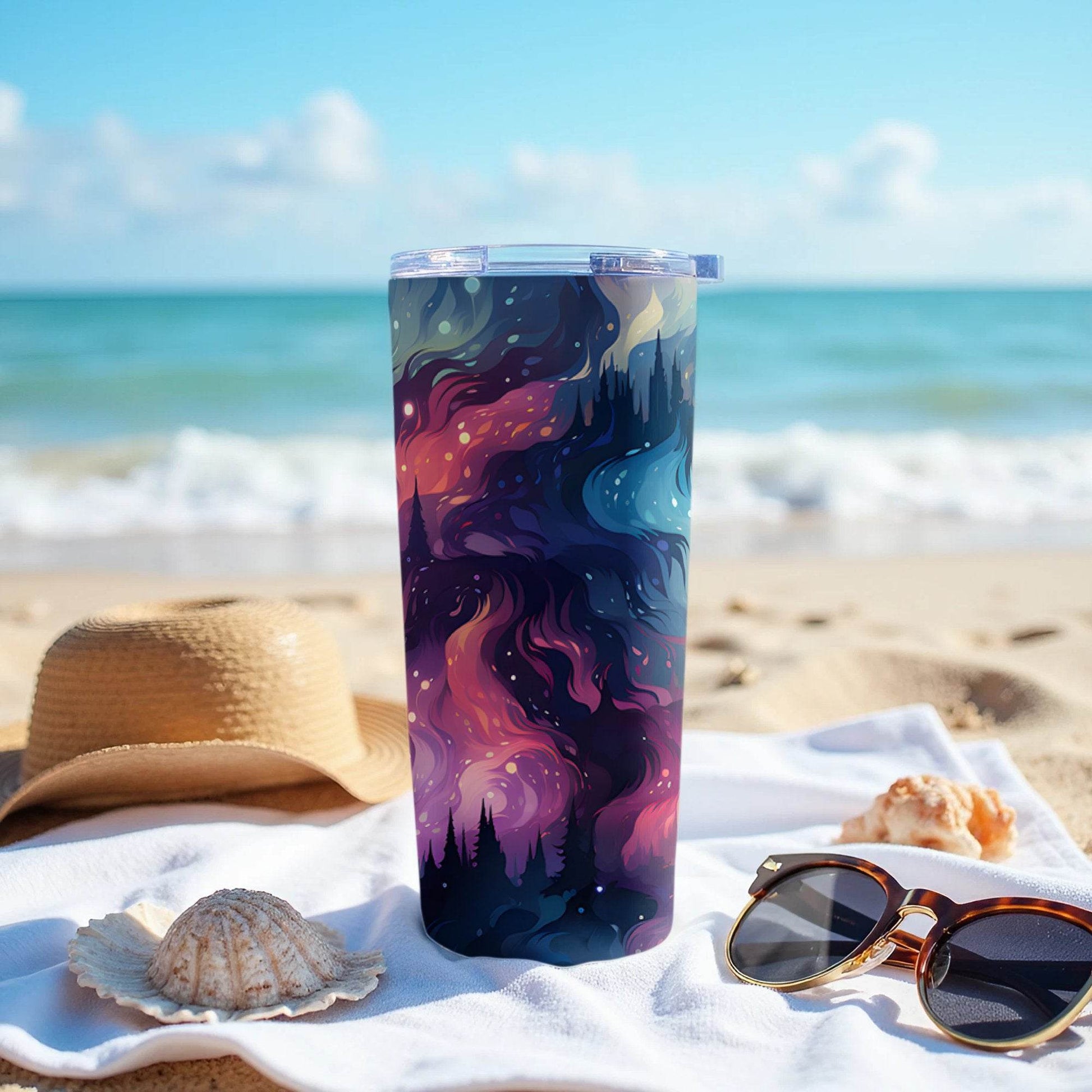Cosmic Aurora Landscape Design Abstract Style Art Tumbler - Design & Vybe