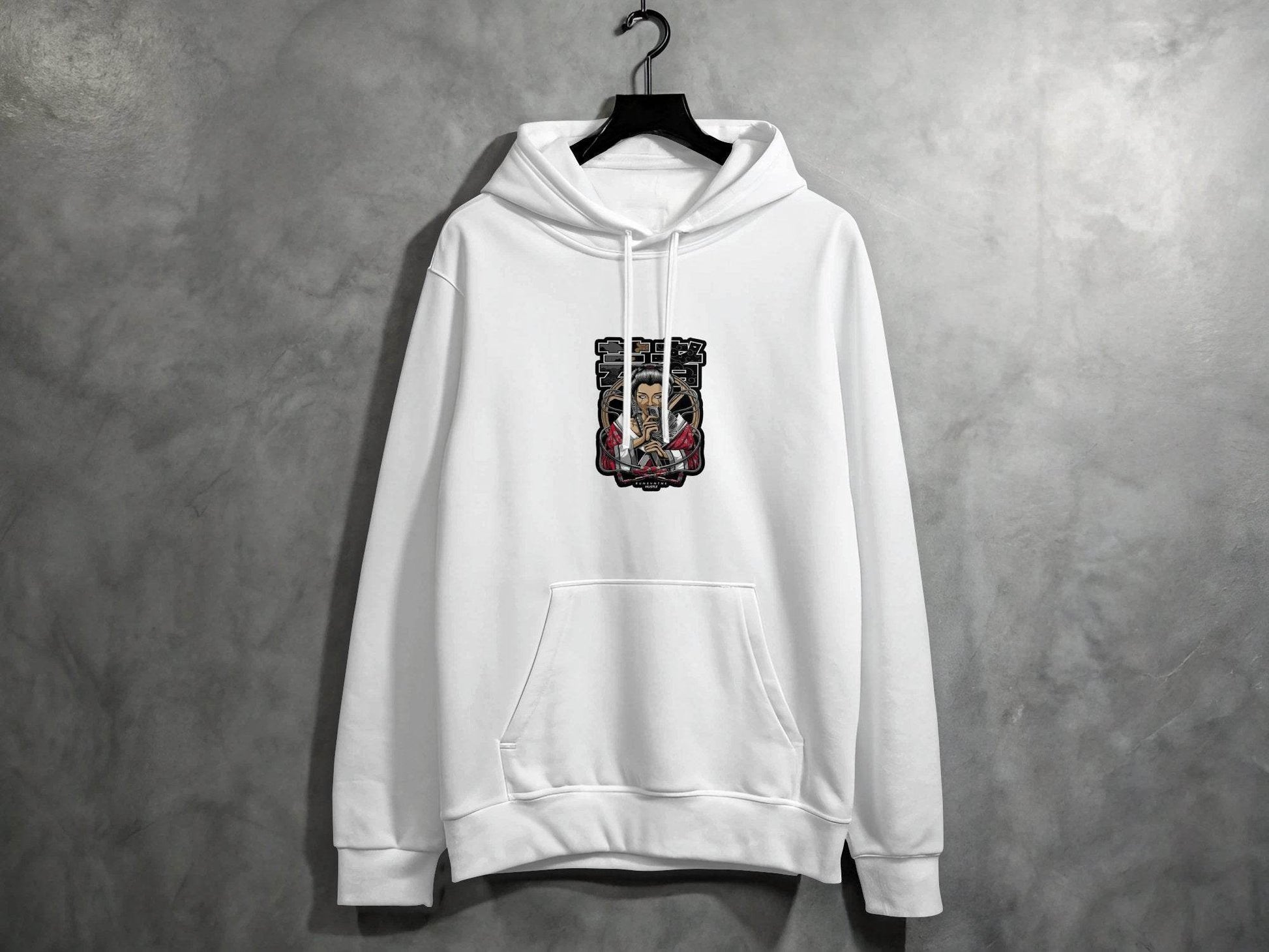 Japanese Geisha with Money Runs Vntns Hustle Print Hoodie - Design & Vybe