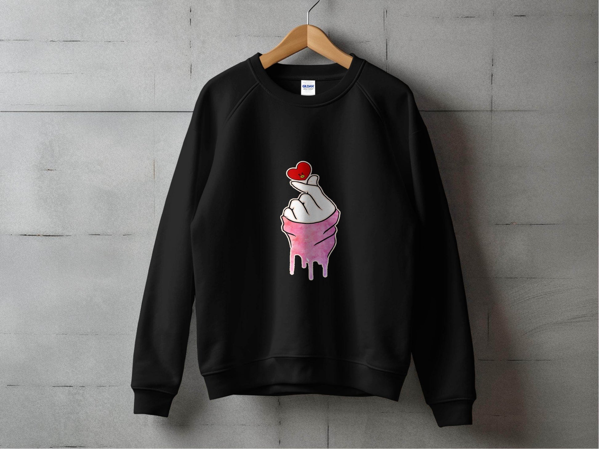 Finger Heart with a Red Heart Cartoon Drawing Hoodie - Design & Vybe
