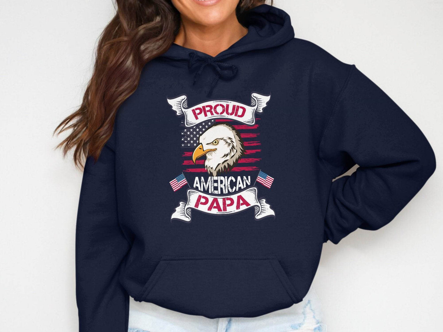 Proud American Papa USA Flag Bald Eagle Hoodie - Design & Vybe