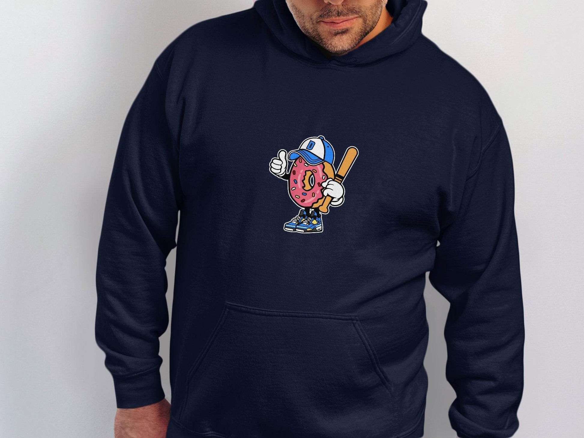 Donut Baseball Player Cartoon Vector Illustration Hoodie - Design & Vybe