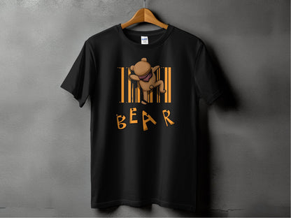 Funny Adorable Cute Bear Climbing Barcode Design Printed T-shirt - Design & Vybe