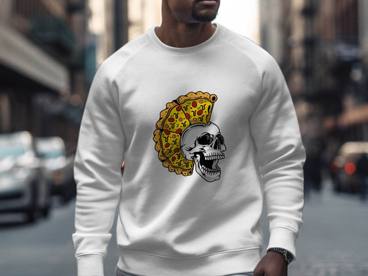 Skull with Pizza Hairstyle Graphic Novelty Design Sweater - Design & Vybe
