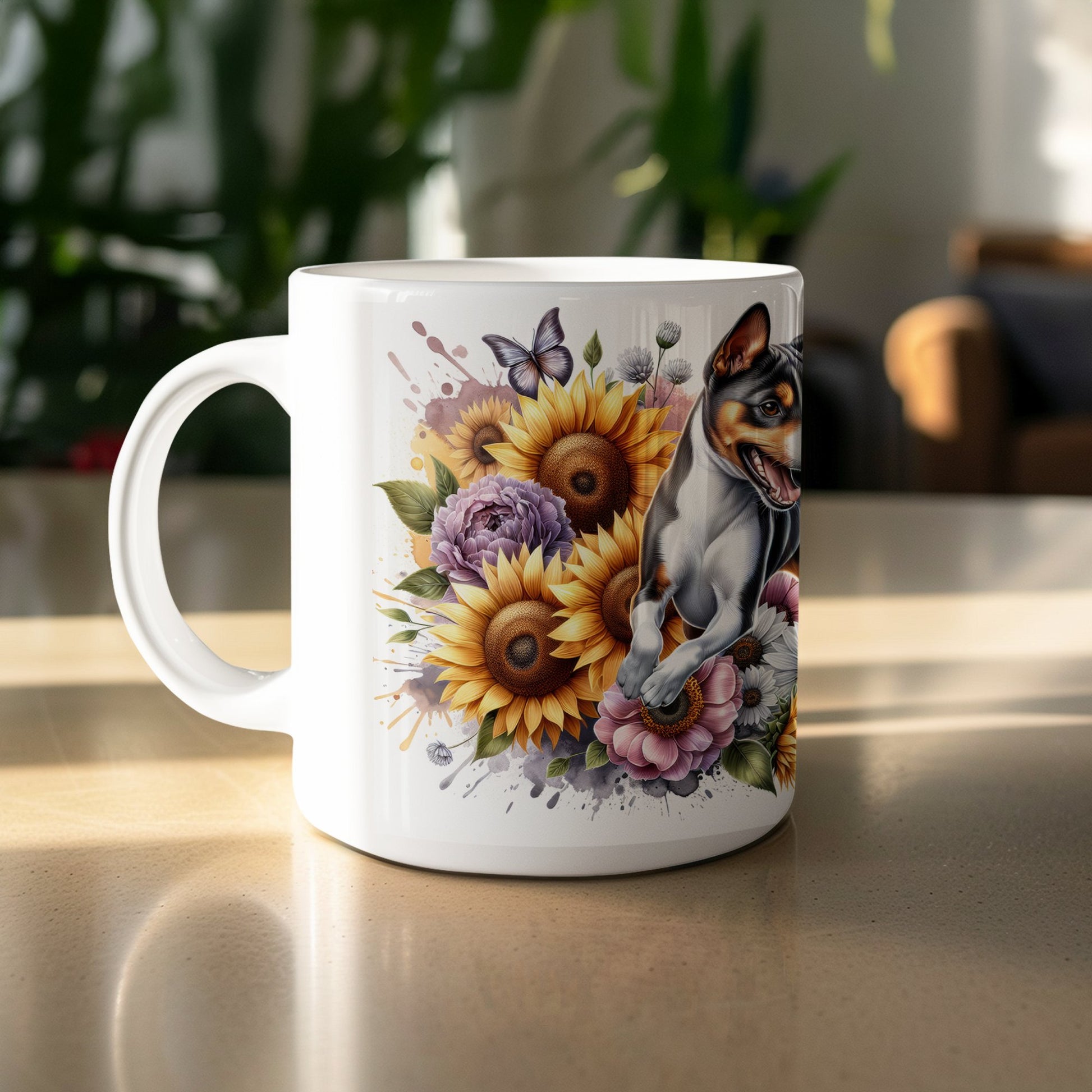 Colorful Dog and Sunflowers Mug product type