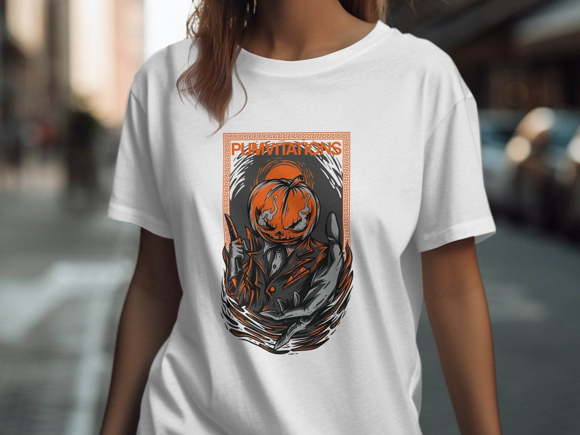 Pumvitations Design for Halloween Pumpkin Man T-Shirt - Design & Vybe