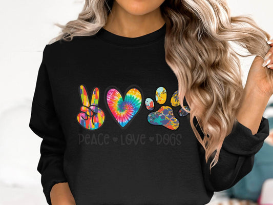 Peace Love Dogs Colorful Design Graphic Animal Lover Sweater - Design & Vybe