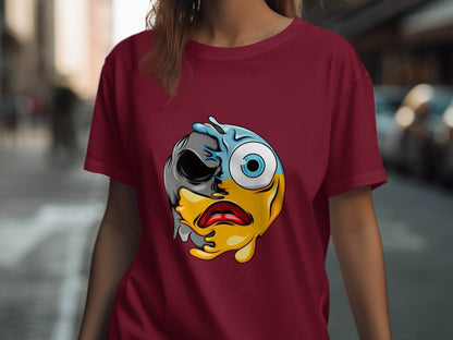 Melting Dual Face Smiley Graphic T-Shirt - Design & Vybe