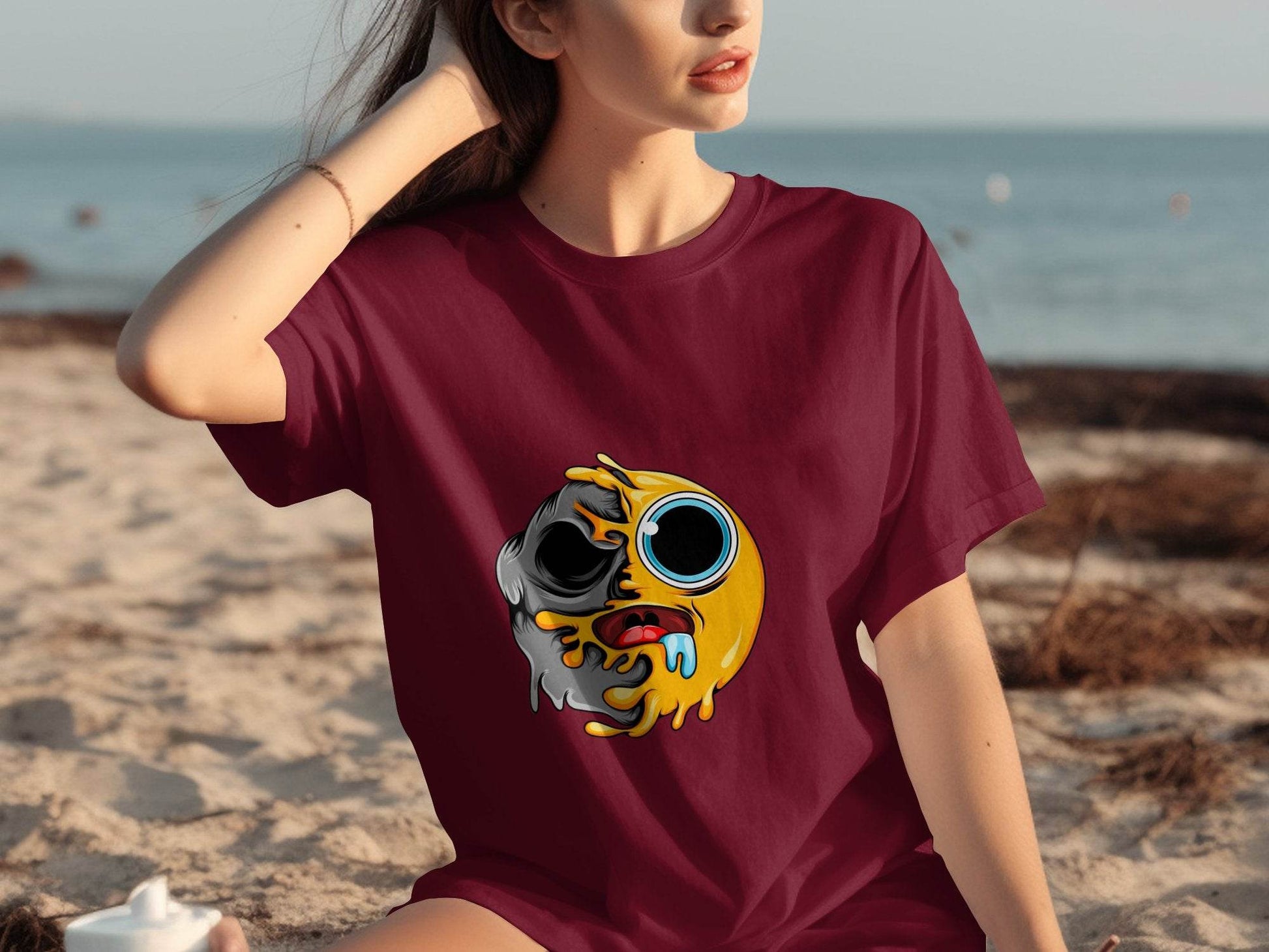 Half Emoji And Half Skull Melting Graphic Design T-Shirt - Design & Vybe