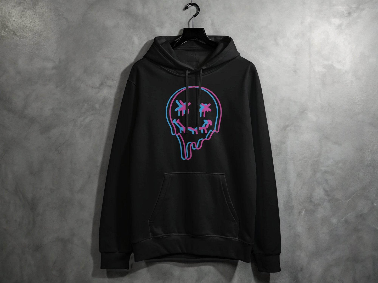 Unique Funny Dripping Smiley Graffiti Dead Face Graphic Hoodie - Design & Vybe