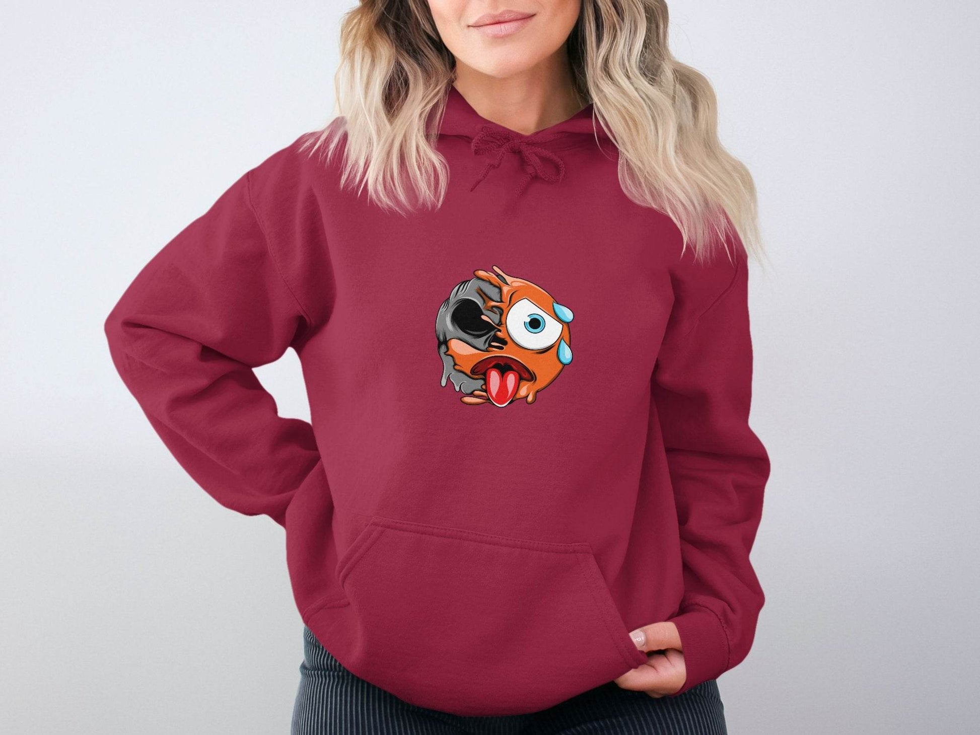 Emoji Face Meltdown With Skull Design Graphic Hoodie - Design & Vybe