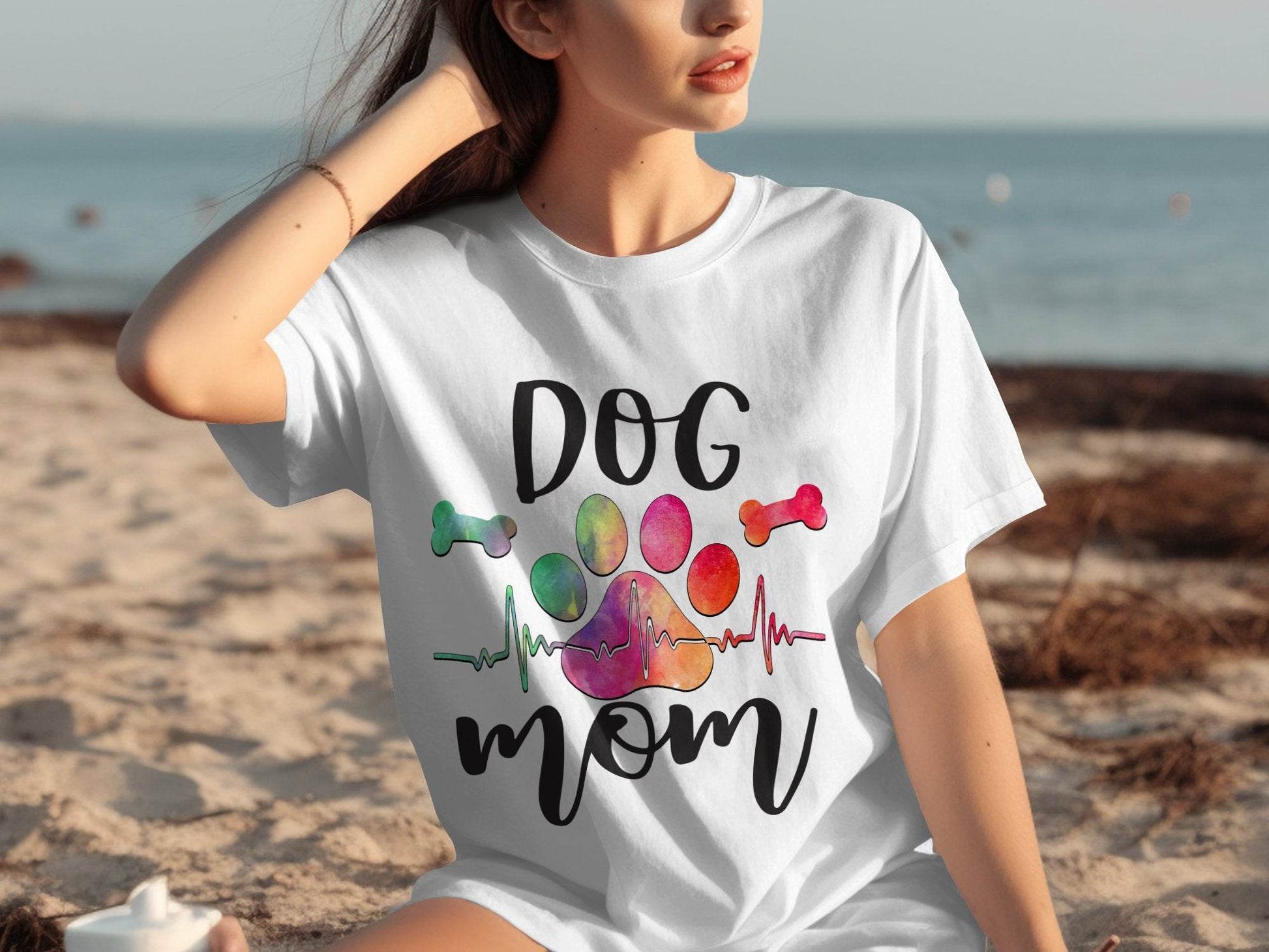 Dog Mom with Paw Print and Heartbeat Graphic Design T-Shirt - Design & Vybe