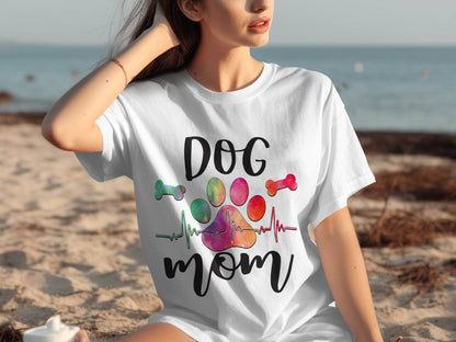 Dog Mom with Paw Print and Heartbeat Graphic Design T-Shirt - Design & Vybe