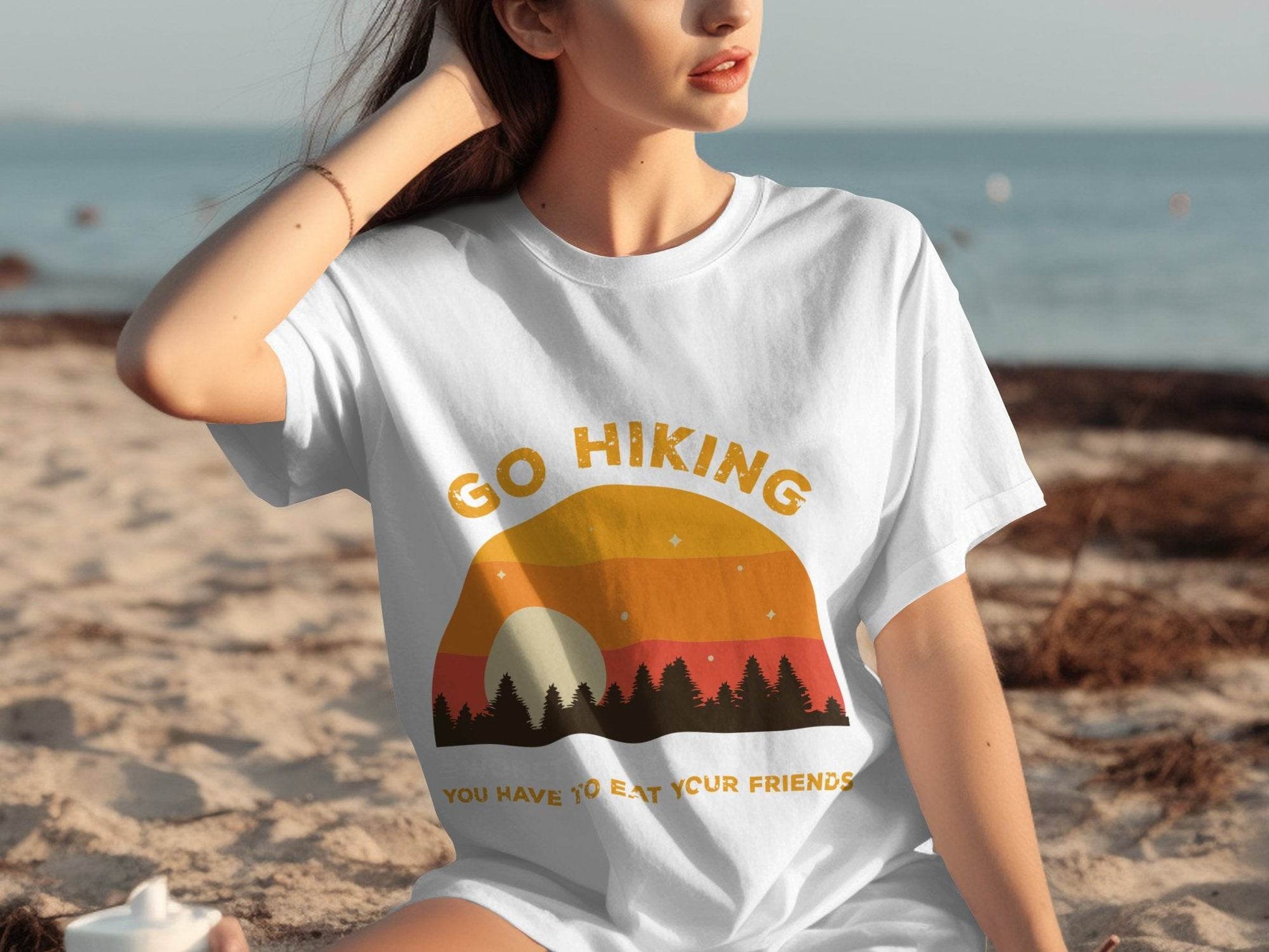 Go Hiking You Have To Eat Your Friends Sunset Design T-Shirt - Design & Vybe