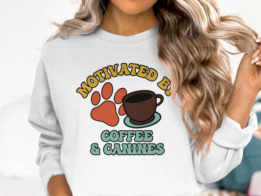 Motivated By Coffee Canines Graphic Art Novelty Sweater - Design & Vybe