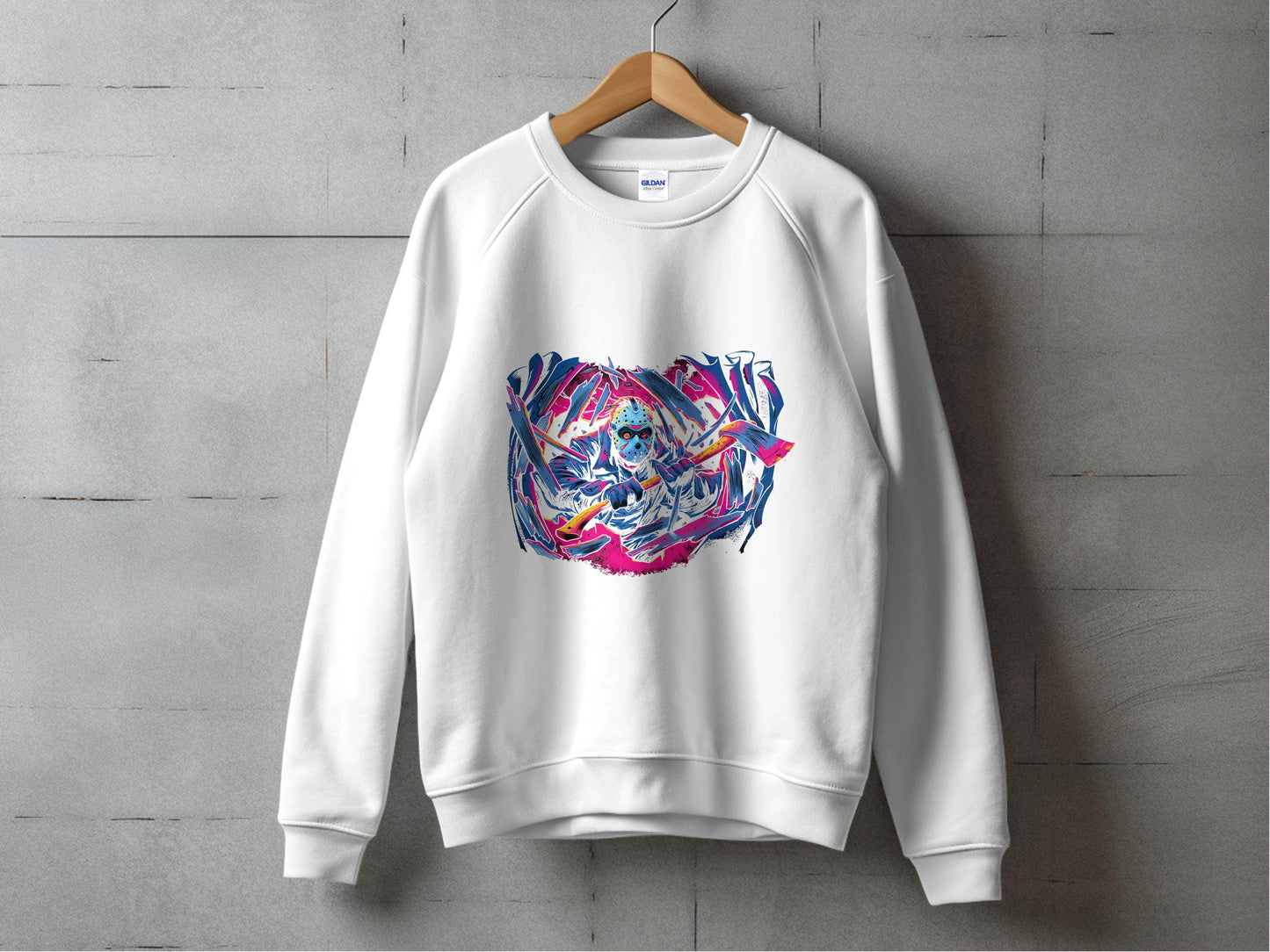 Masked Horror with Axes Abstract Graphics Cool Sweater - Design & Vybe
