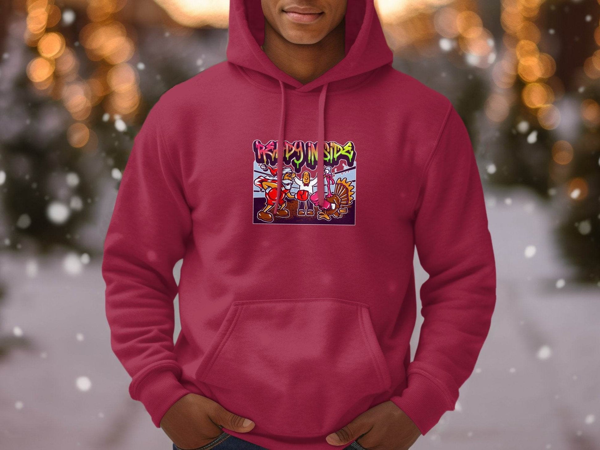 Funny Santa vs Turkey Boxing Ring Graphic Hoodie - Design & Vybe