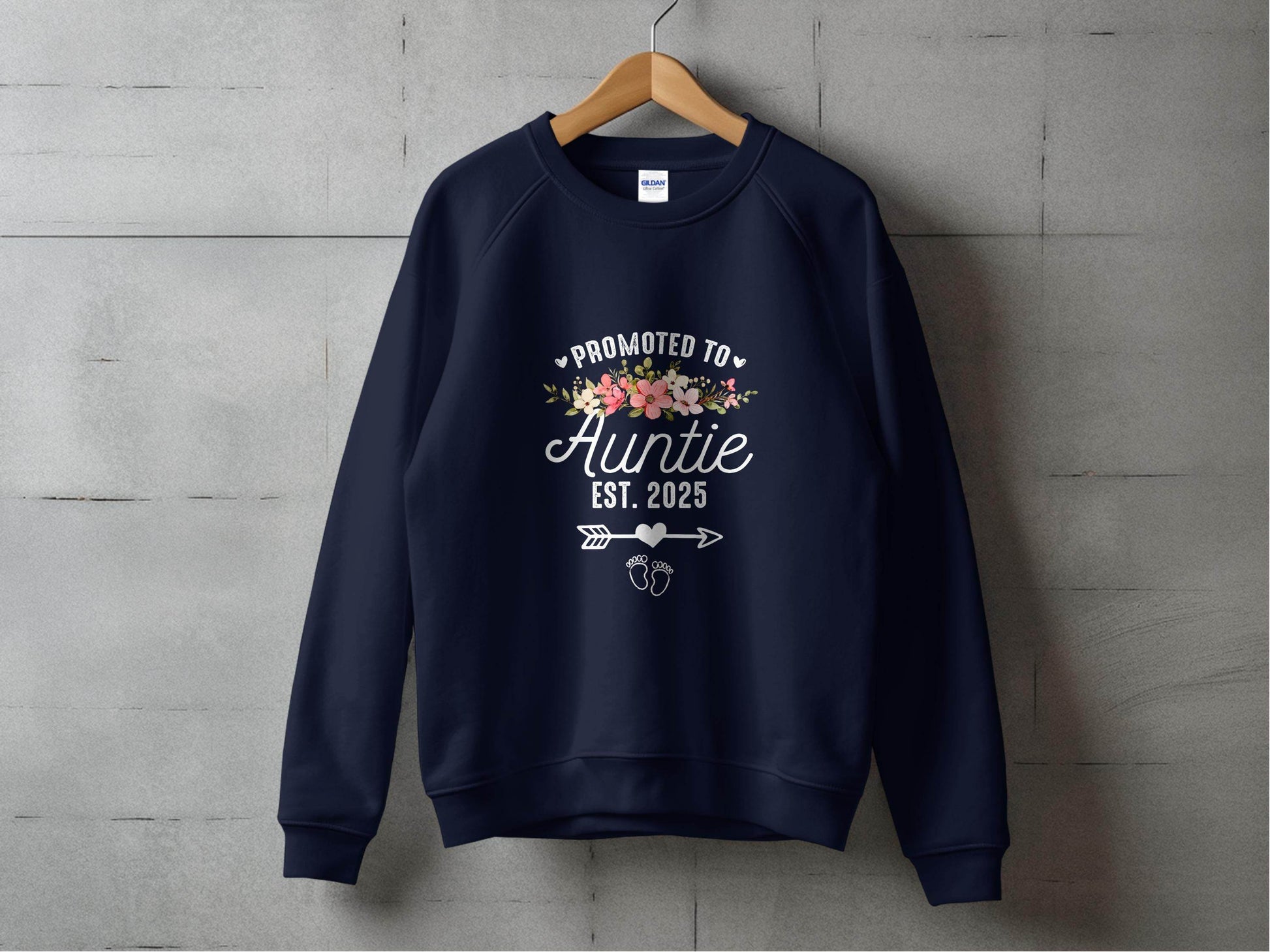 Promoted To Auntie Floral Arrow Baby Feet Est 2025 Sweater - Design & Vybe