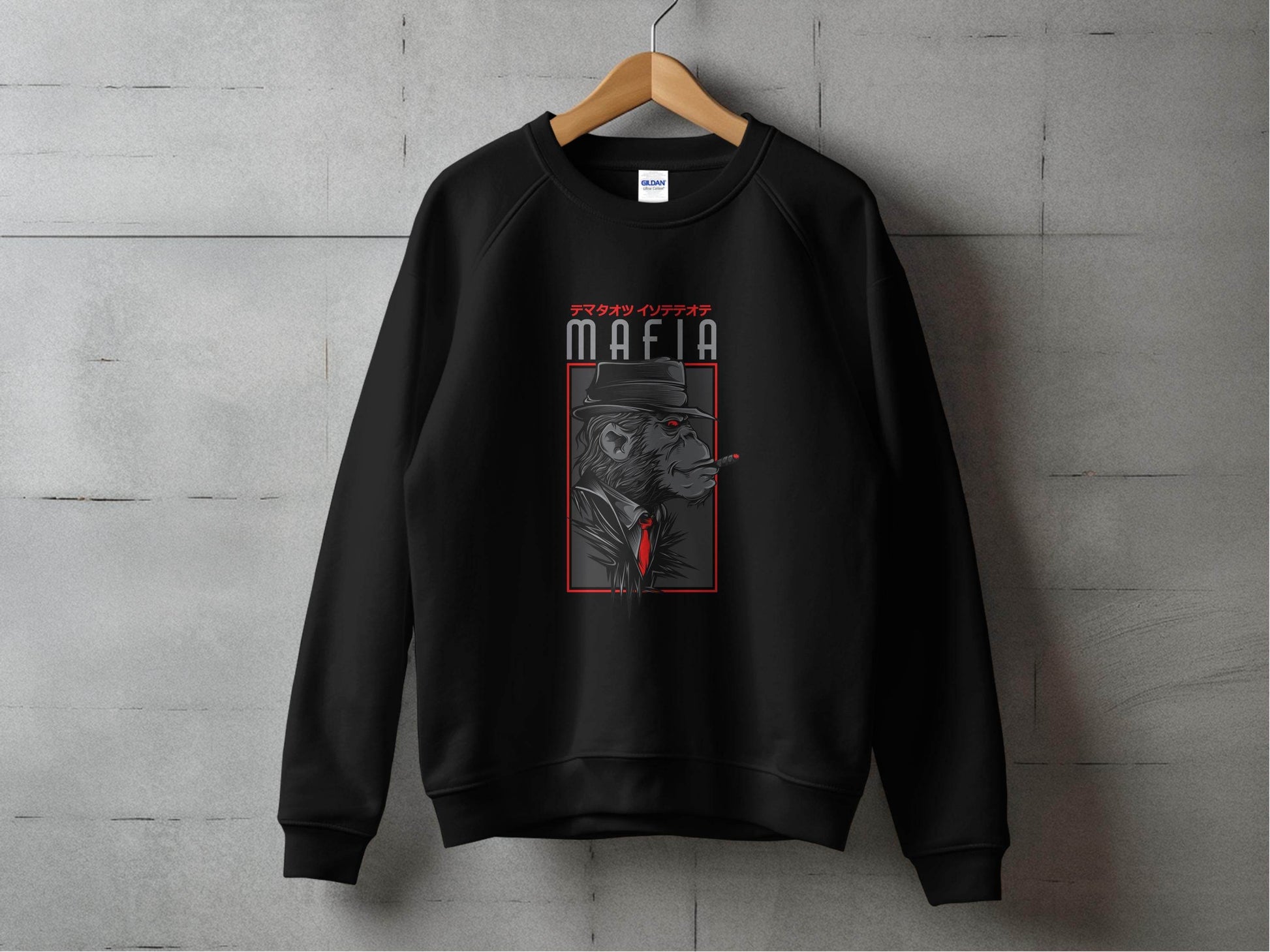 Gorilla Mafia with a Hat and Red Tie Graphic Sweater - Design & Vybe